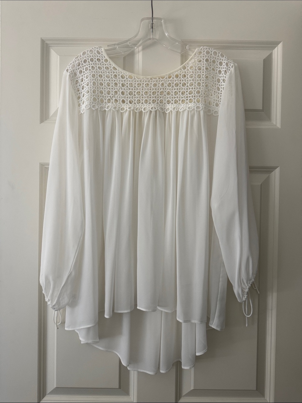 Loft White Crochet Yoke Long-Sleeve Blouse size M